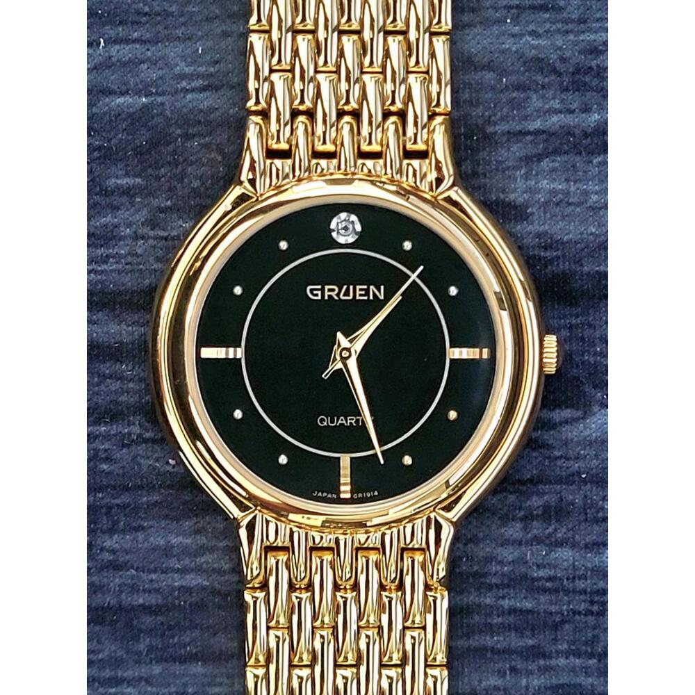 Rare‎ Retro Exquisite Vintage Gruen Diamond Dial Men's Watch